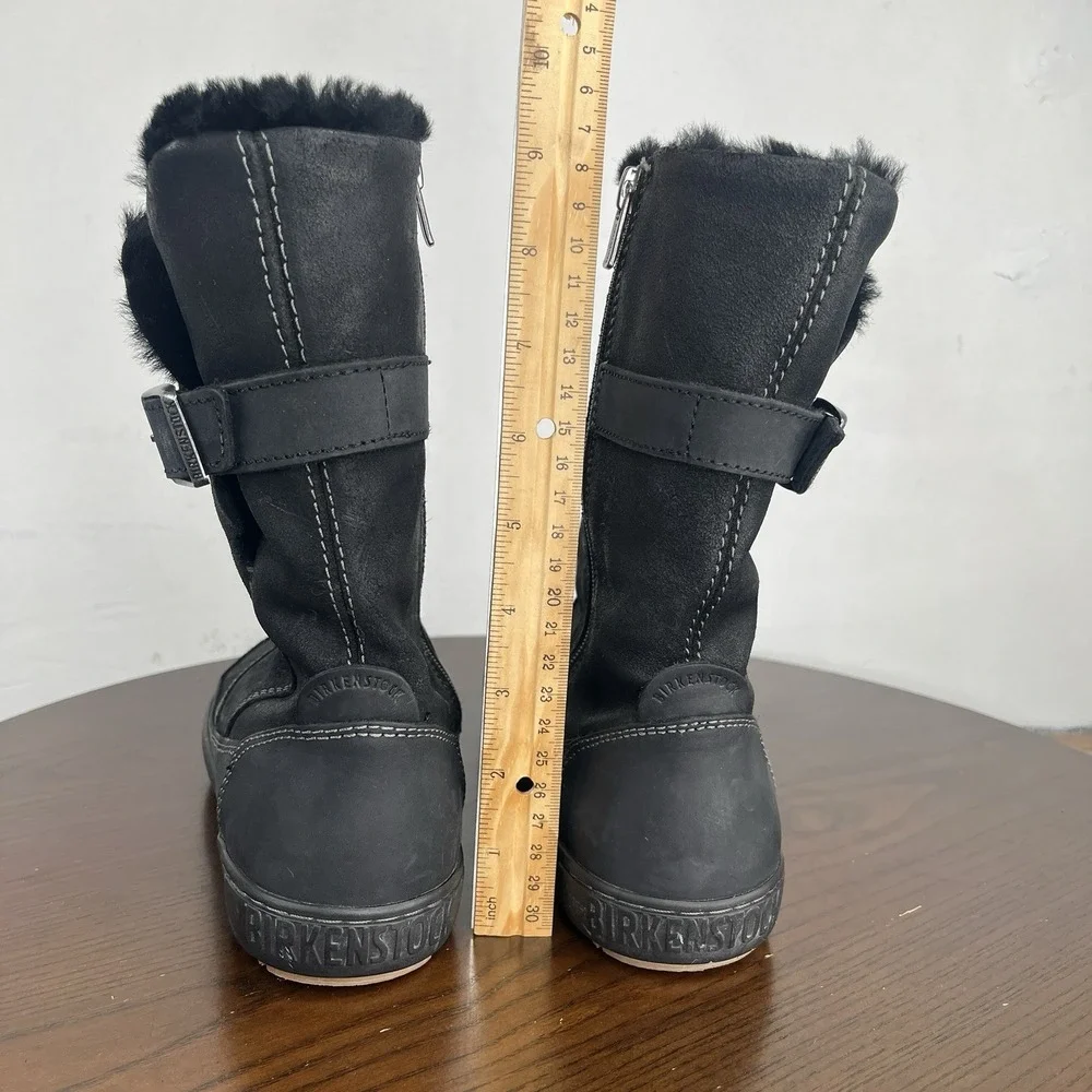 Birkenstock Woodbury Boots Women's 37/ 6 Black Suede Shearling Lined Buckle Warm - Picture 10 of 16